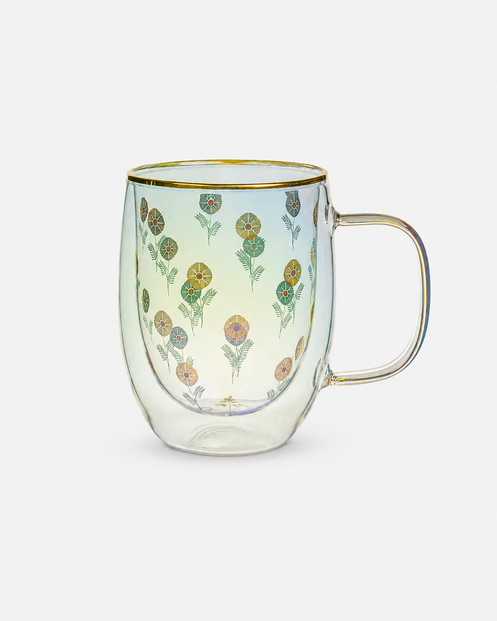 Taza doble vidrio gold blossom