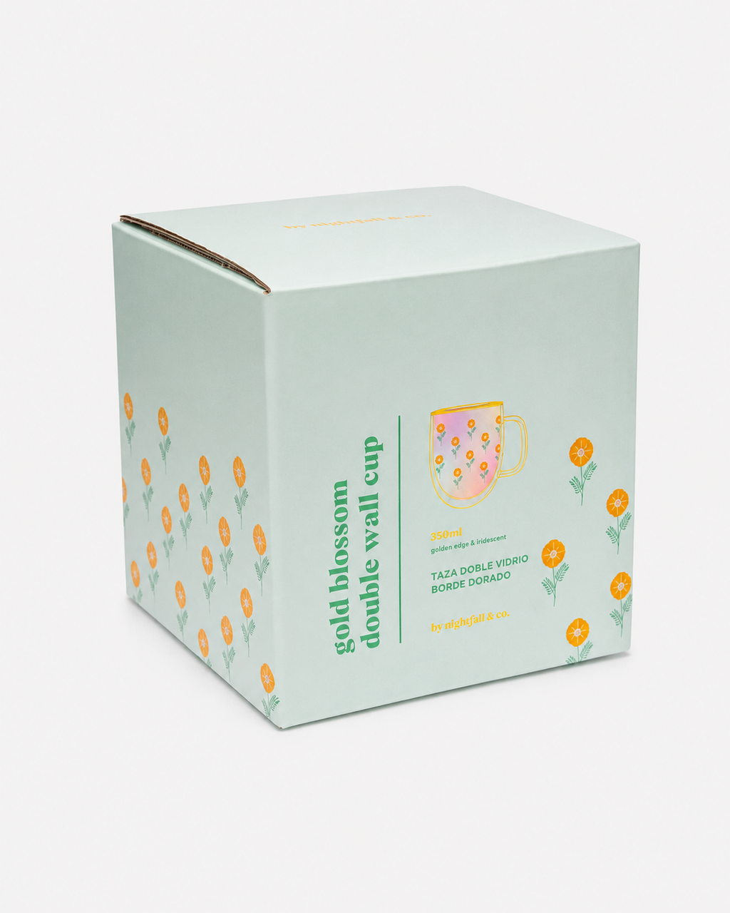 Taza doble vidrio gold blossom
