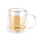 Taza Doble Vidrio Borde Dorado