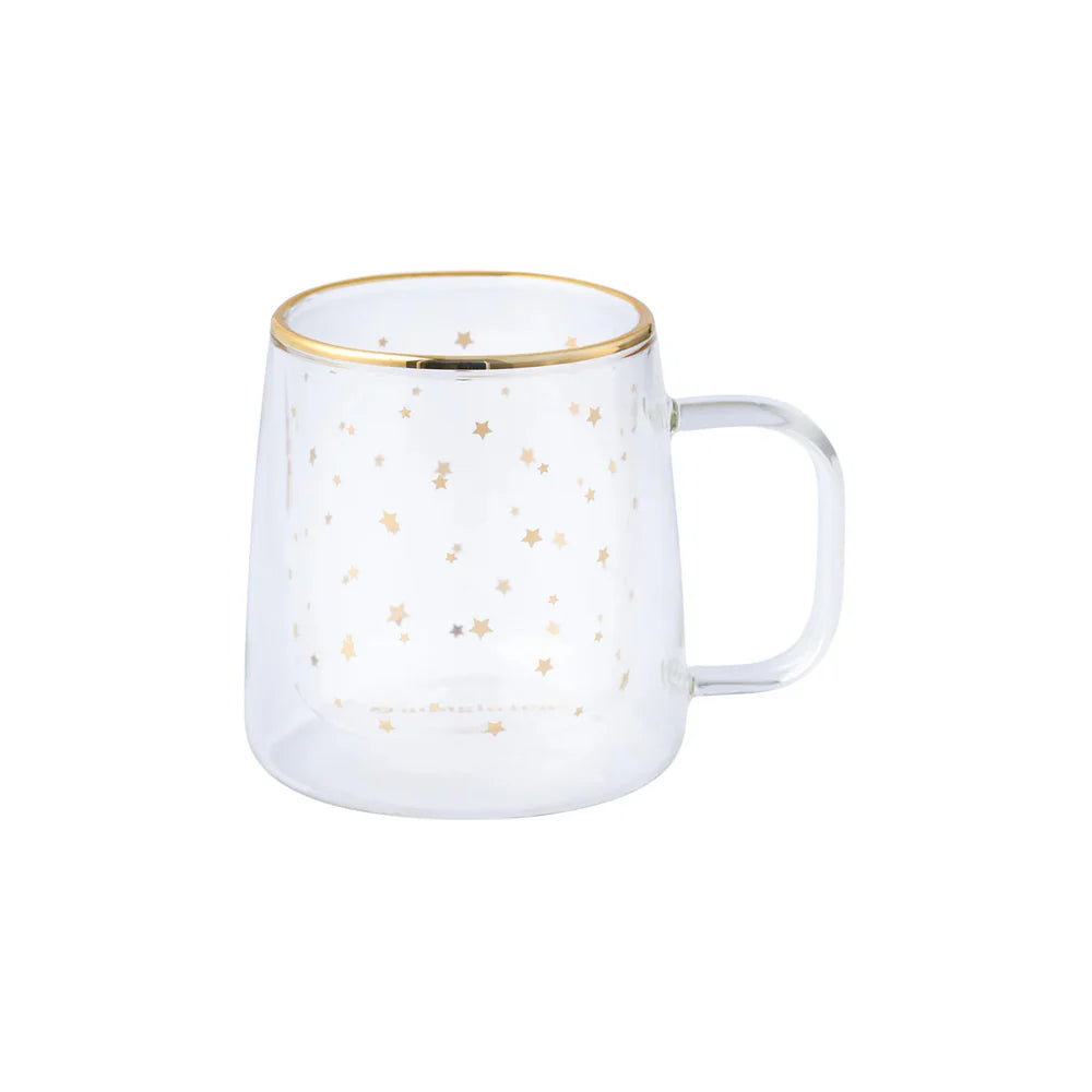 Taza Doble Vidrio Estrellas Doradas